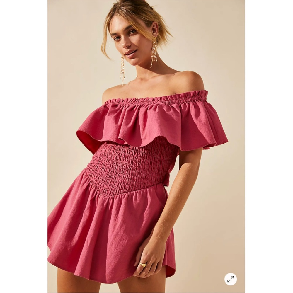 Free People The Look One-Piece Romper Onesie Pink Off The Shoulder